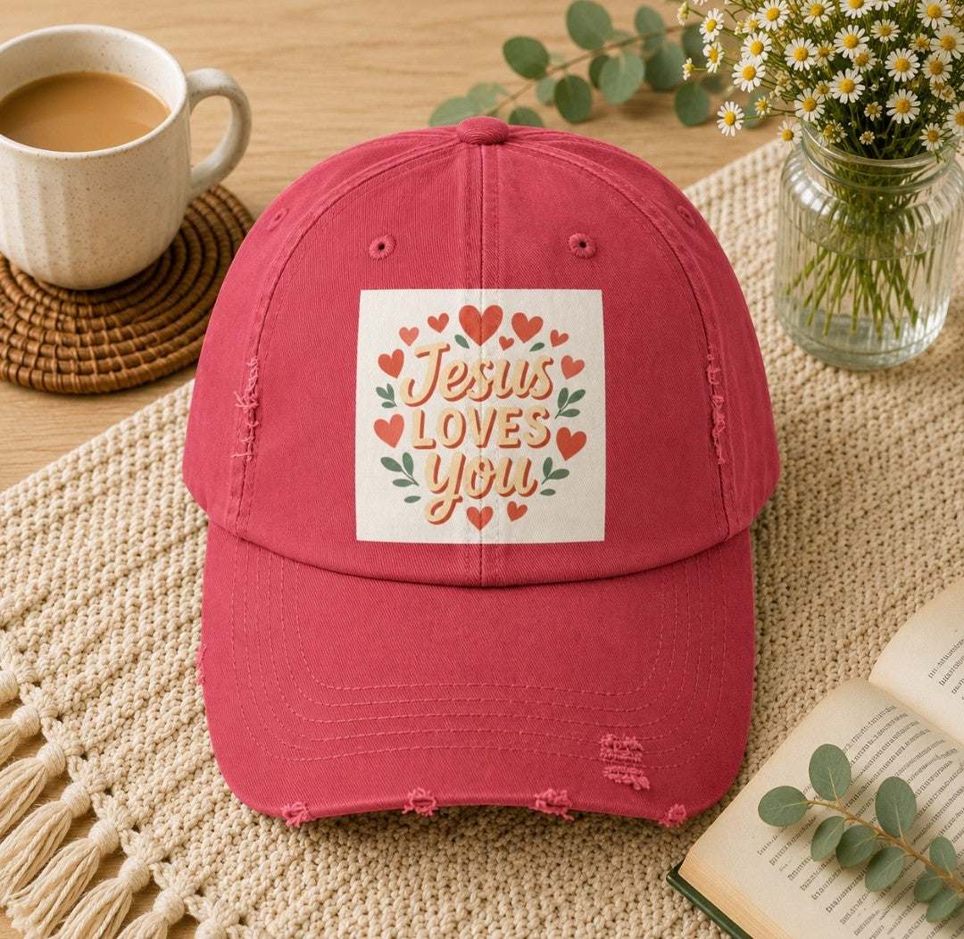 Jesus Loves You Distressed Cap, Vintage Cap, Jesus Apparel - faithcovenant