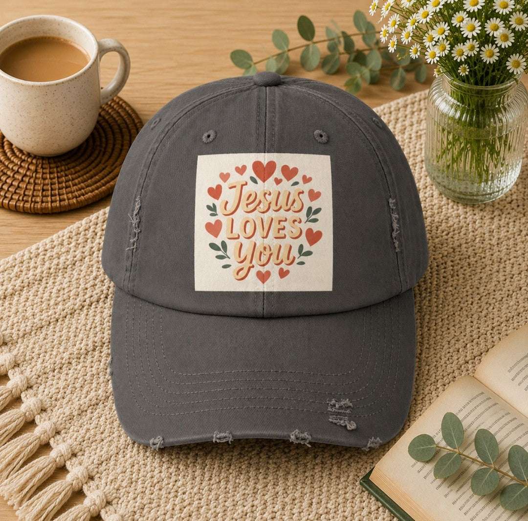 Jesus Loves You Distressed Cap, Vintage Cap, Jesus Apparel - faithcovenant