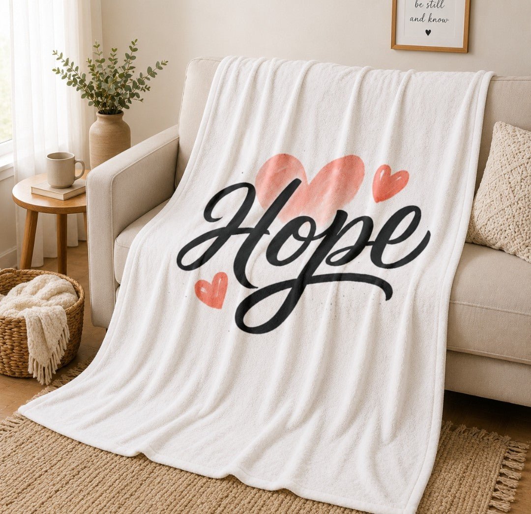 Hope Velveteen Plush Blanket, Heart Design, Soft Blanket - faithcovenant