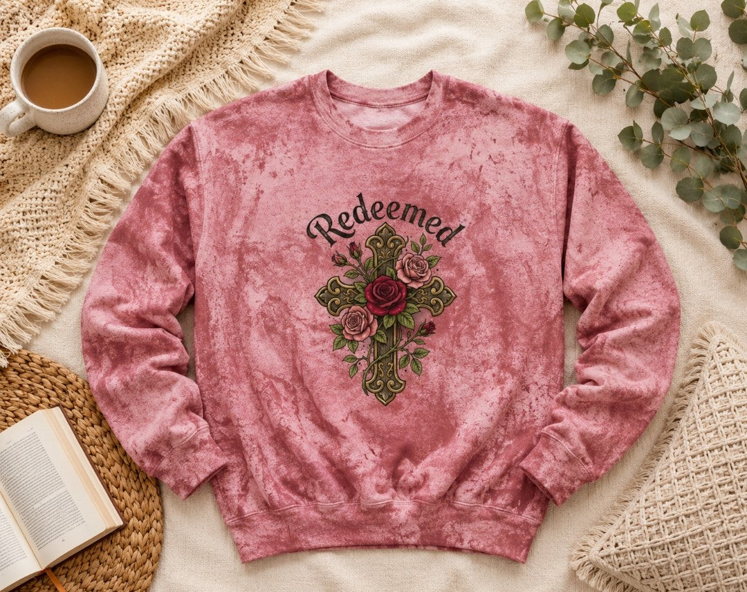Redeemed Cross Rose Crewneck Sweatshirt