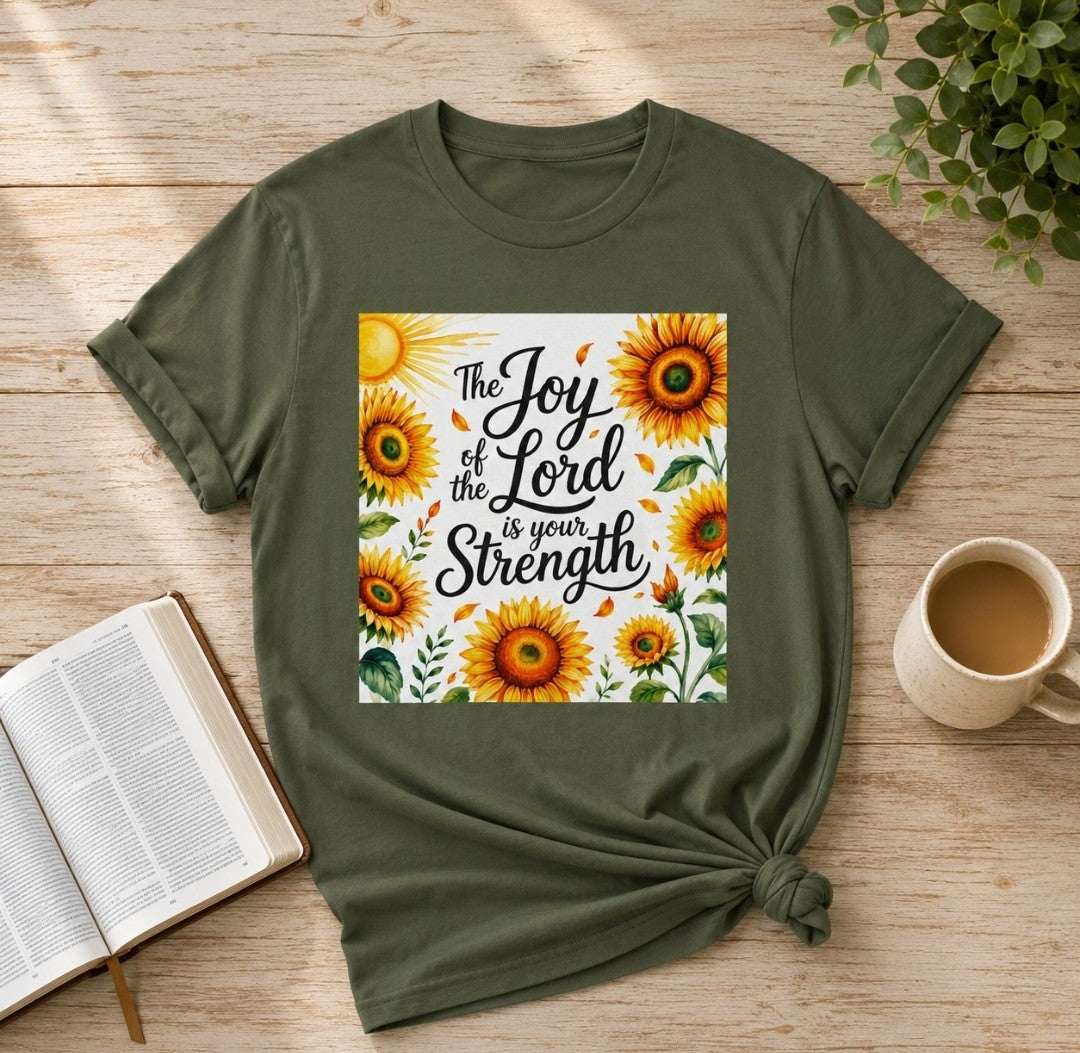 Joy of the Lord Sunflower Tee, Faith Shirt, Faith Based Apparel - faithcovenant