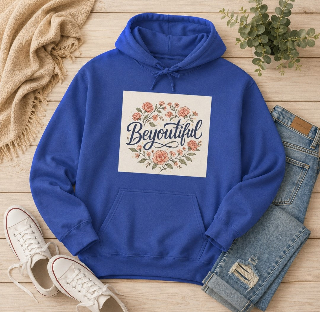 Beyoutiful Floral Hoodie, Comfortable Hoodie, Floral Design