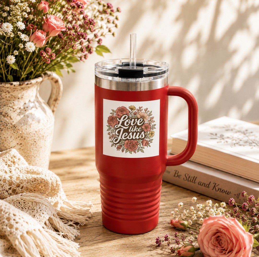 Floral Insulated Travel Mug, 40oz - Love like Jesus Tumbler, Blessed Drinkware - faithcovenant