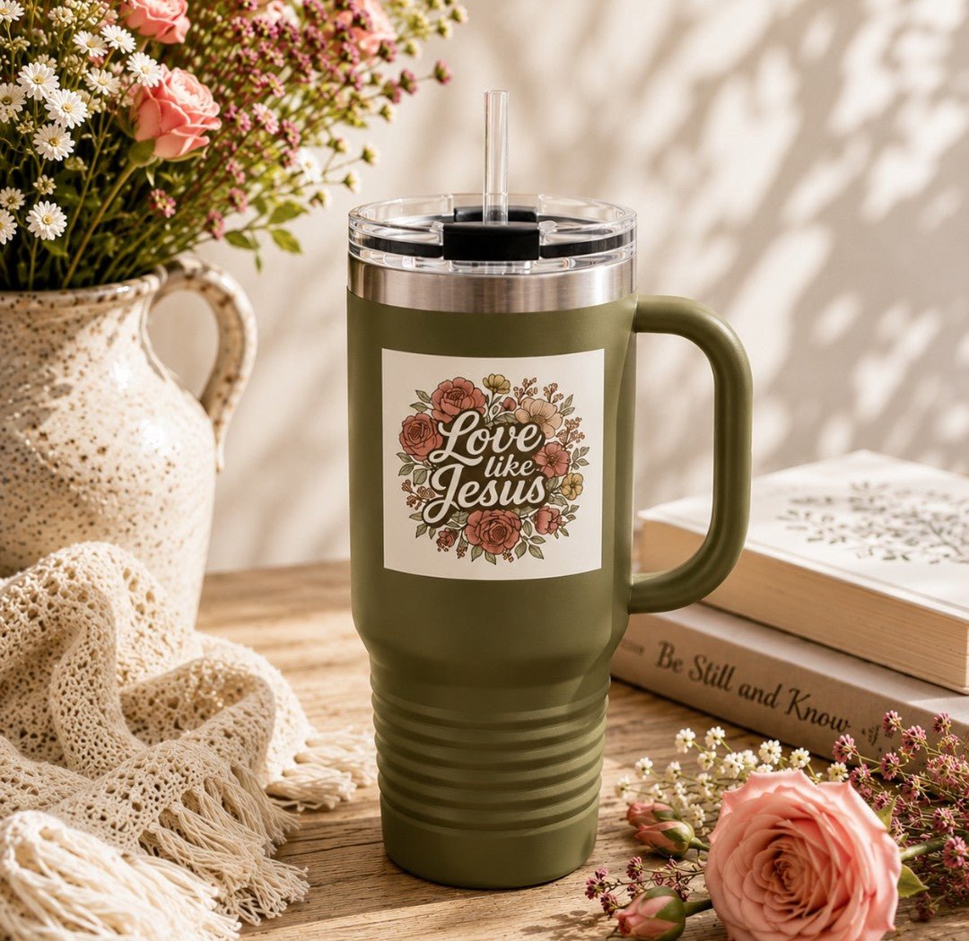 Floral Insulated Travel Mug, 40oz - Love like Jesus Tumbler, Blessed Drinkware - faithcovenant