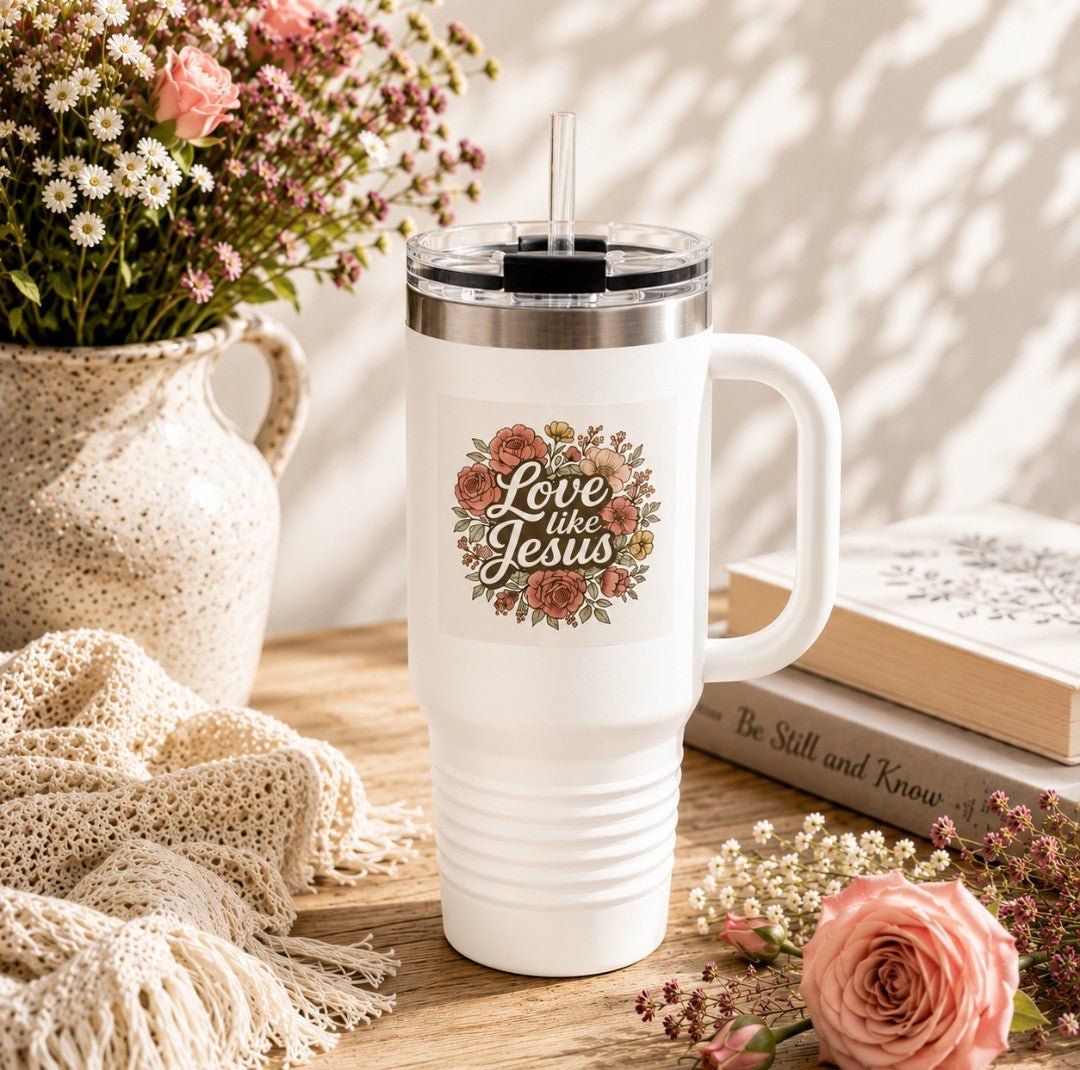 Floral Insulated Travel Mug, 40oz - Love like Jesus Tumbler, Blessed Drinkware - faithcovenant