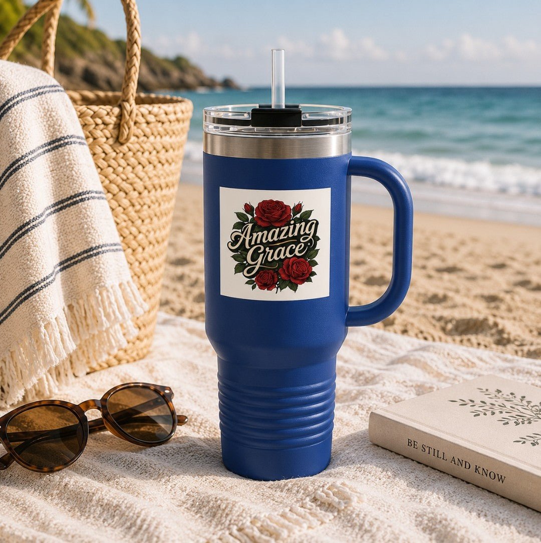 Floral Insulated Travel Mug 40 oz - Amazing Grace Design, Gift for Her - faithcovenant