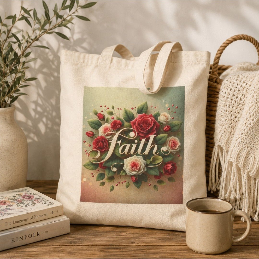 Faith Floral Tote Bag, Christian gift, Cotton tote bag - faithcovenant