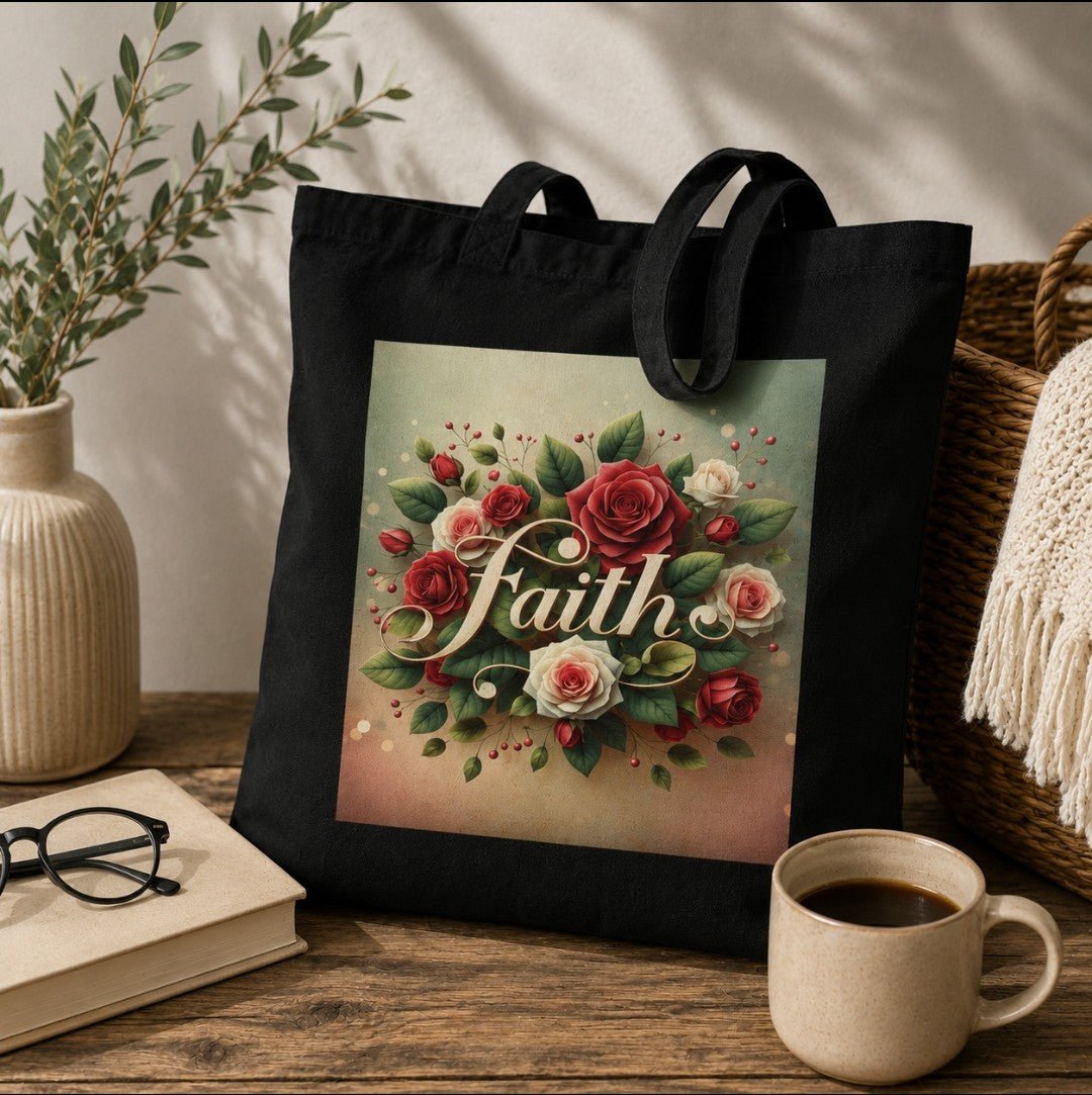 Faith Floral Tote Bag, Christian gift, Cotton tote bag - faithcovenant