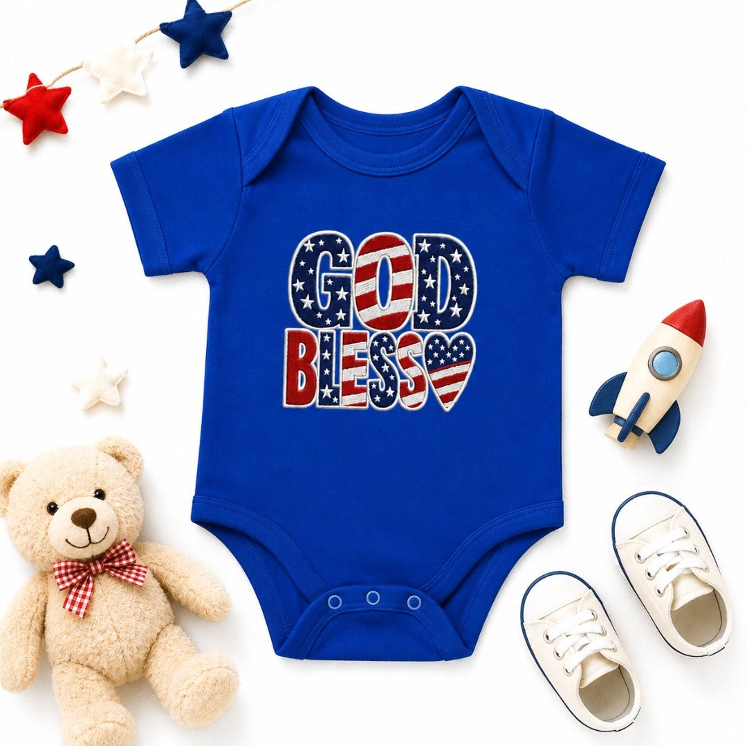 God Bless Patriotic Infant Bodysuit — Embroidered American Onesie
