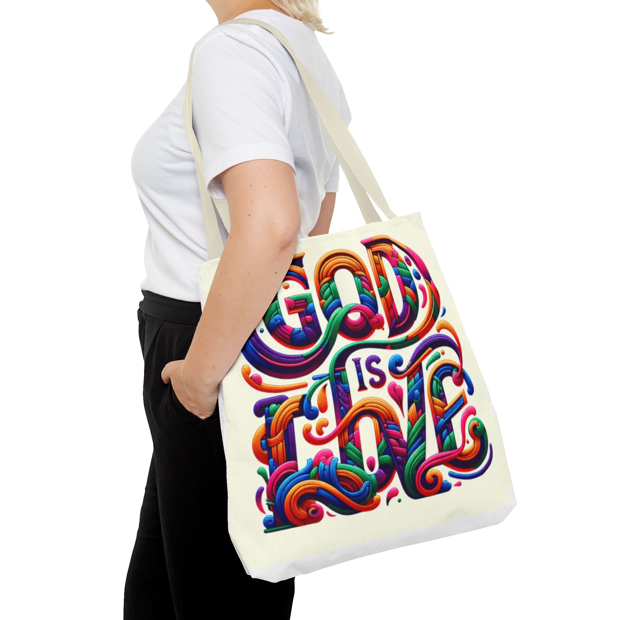God is Love Colorful Tote Bag, Christian Tote, Faith Tote