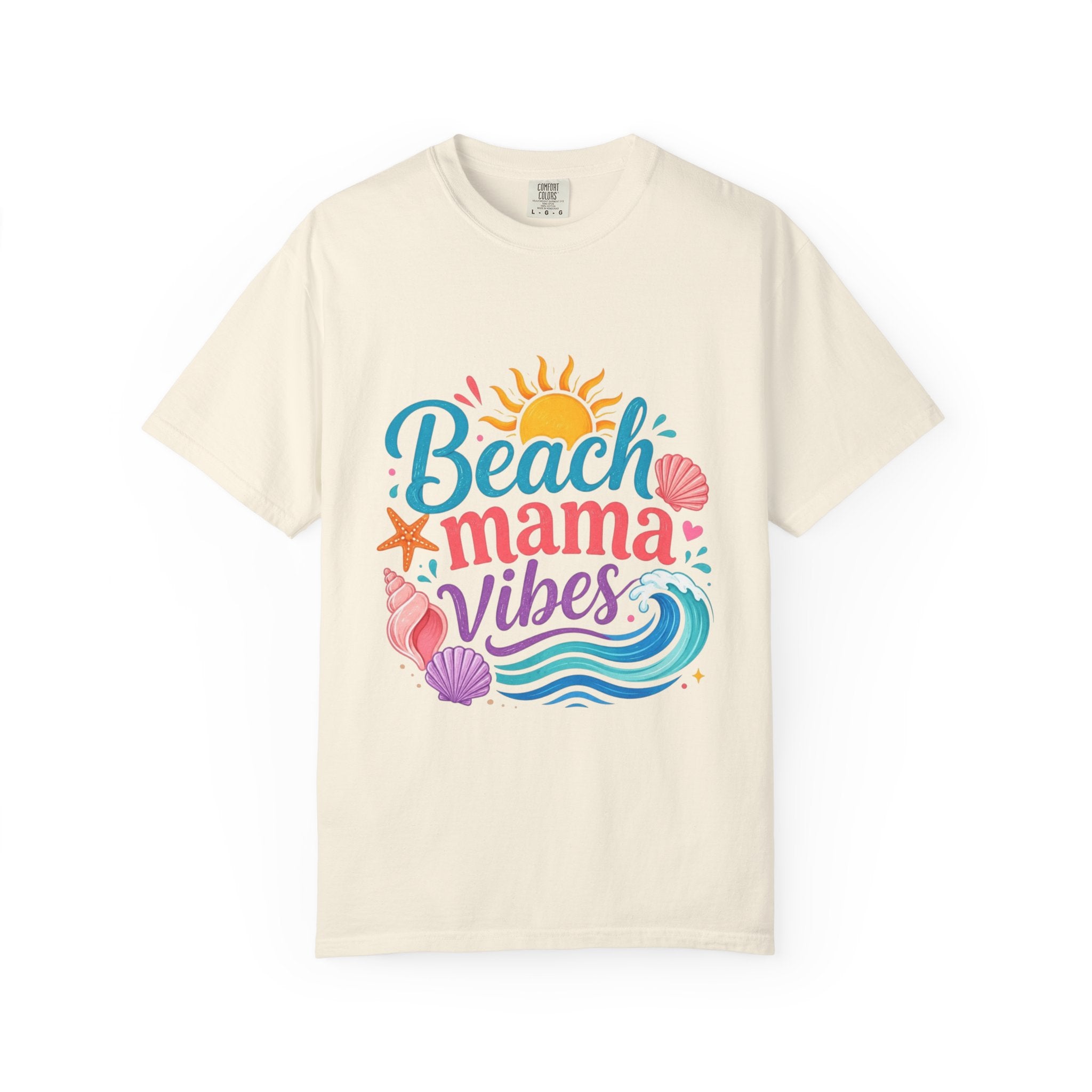 Beach Mama T-Shirt — Women's Coastal Mom Tee featuring a colorful beach theme.