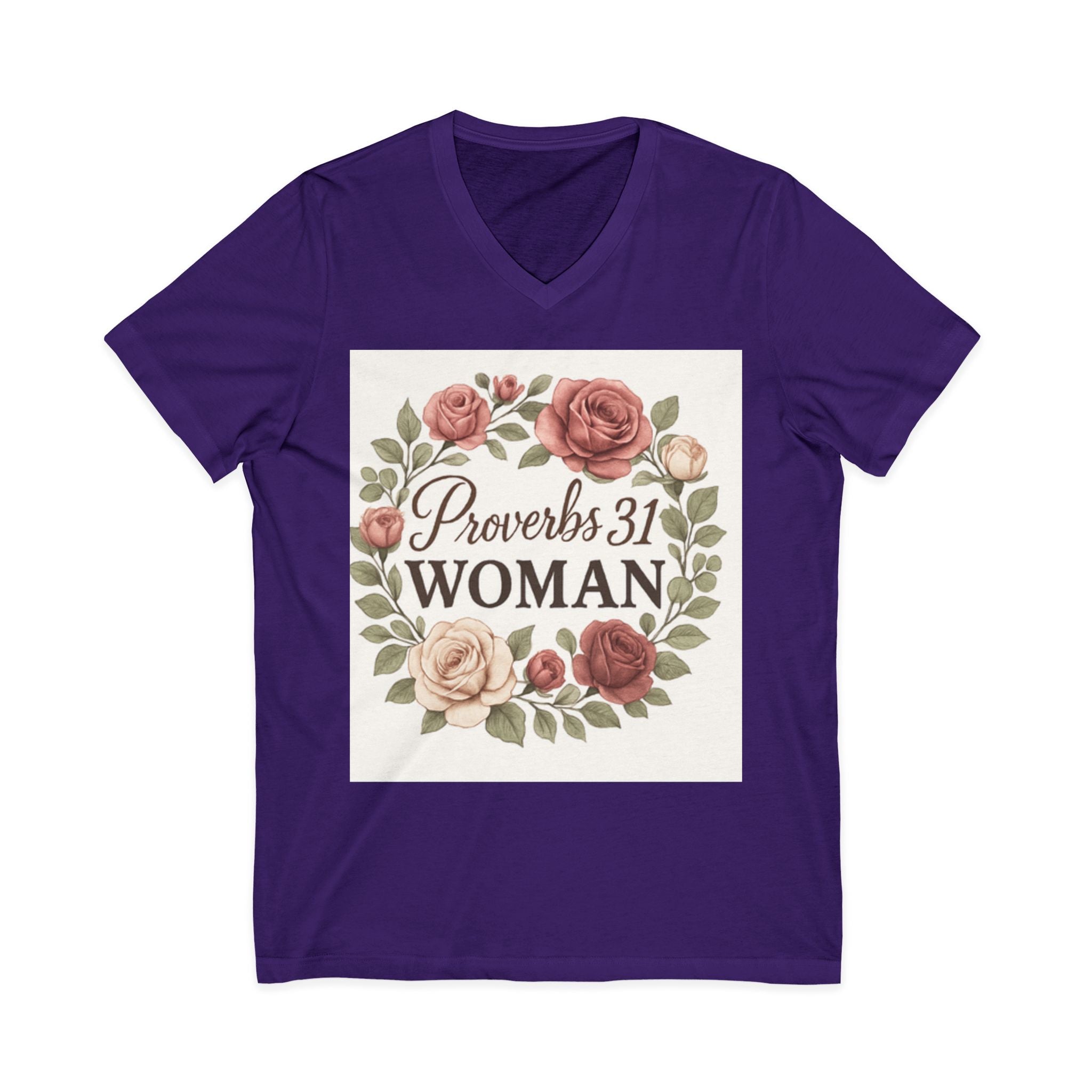 Proverbs 31 Woman V-Neck Tee, Floral Tee, Scripture Shirt