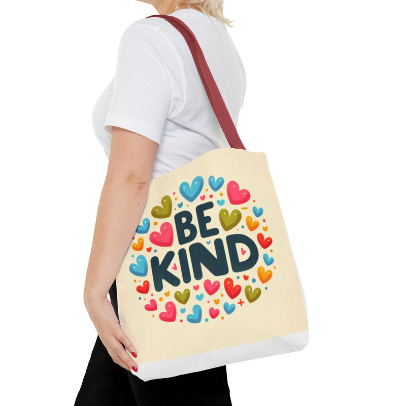 "Be Kind" Tote Bag - Colorful Heart Design, Motivational Accessory