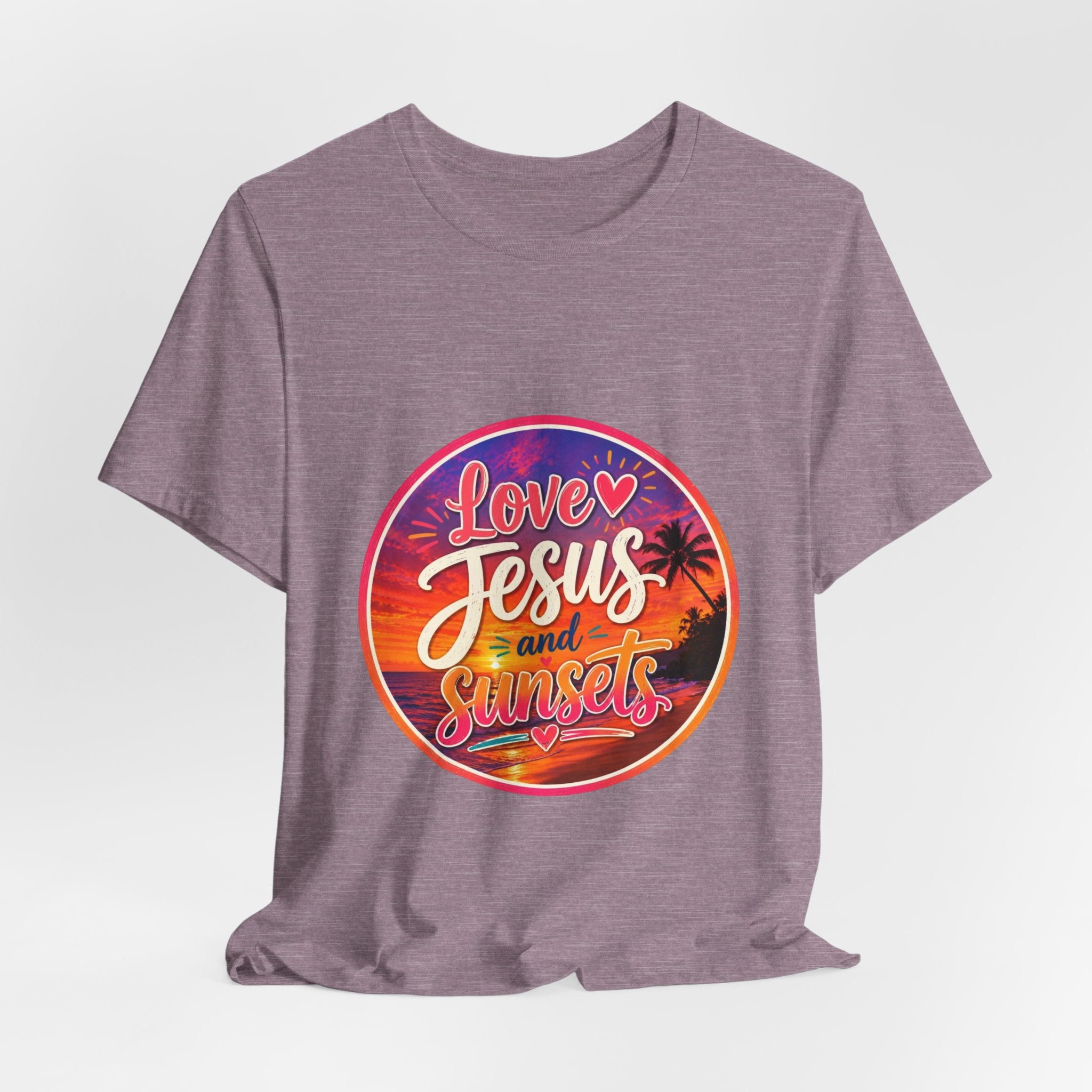 Love Jesus and Sunsets Tee — Christian Faith Palm Tree Sunset T-Shirt