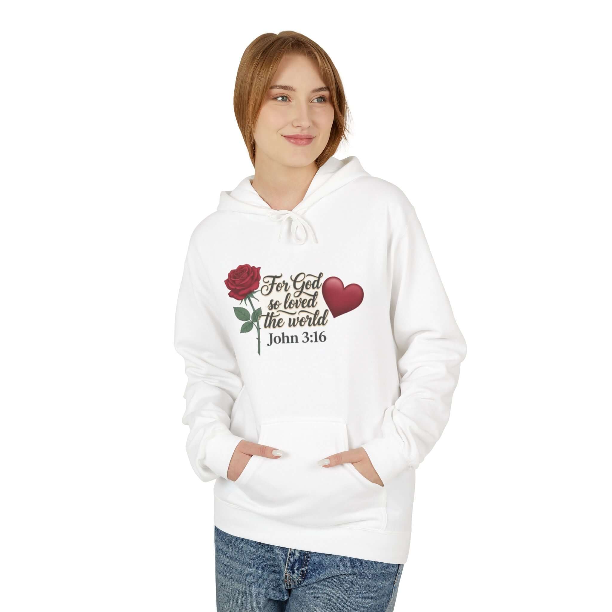 Christian sweatshirt White Loved The World Hoodie — John 3:16 Faith Hoodie