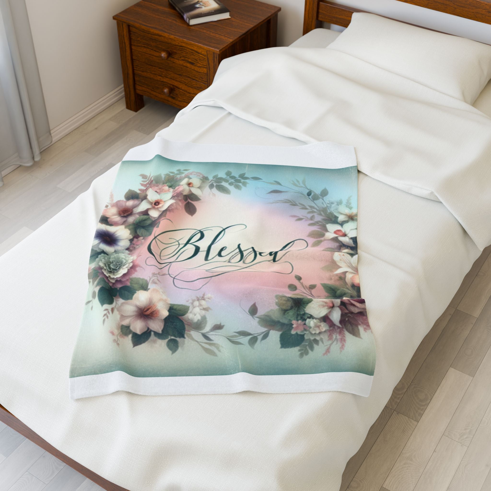 Blessed Plush Blanket Floral Decor Velveteen Plush