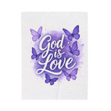 God is Love Velveteen Plush Blanket,  Butterfly Design, Purple Blanket