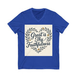 Faithfulness V-Neck Tee, Biblical Quote, Christian Apparel Printify