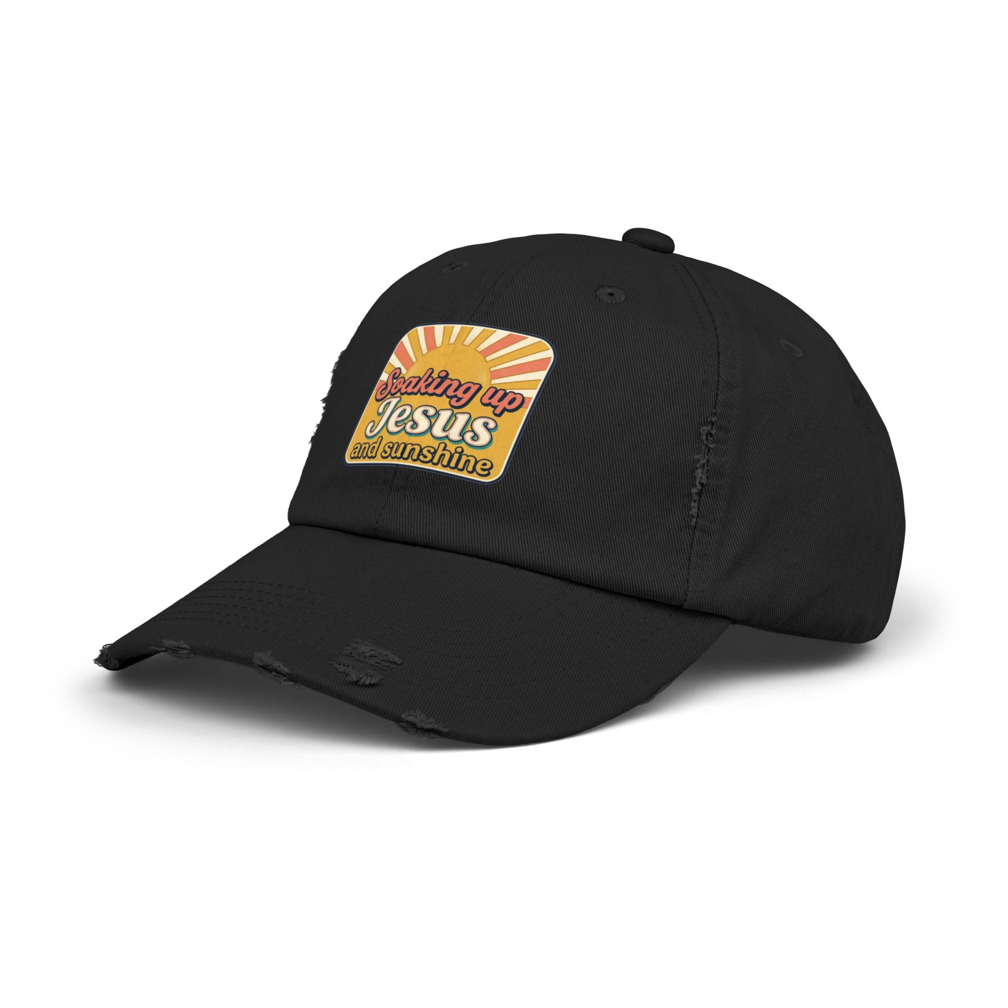 Distressed Baseball Cap — “Soaking Up Jesus and Sunshine” Retro Faith Hat