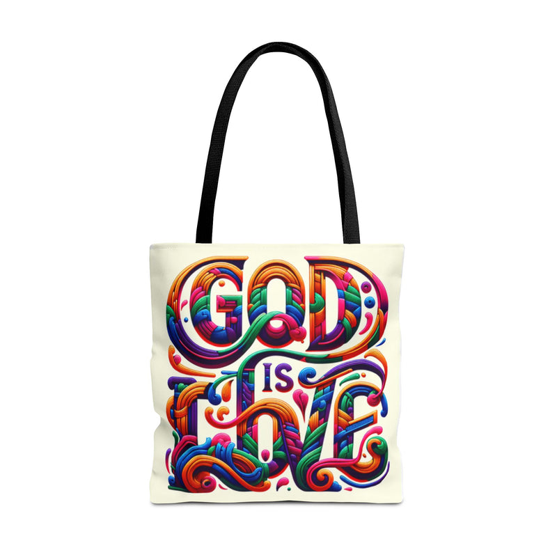 God is Love Colorful Tote Bag, Christian Tote, Faith Tote