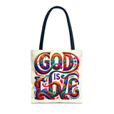 God is Love Colorful Tote Bag, Christian Tote, Faith Tote