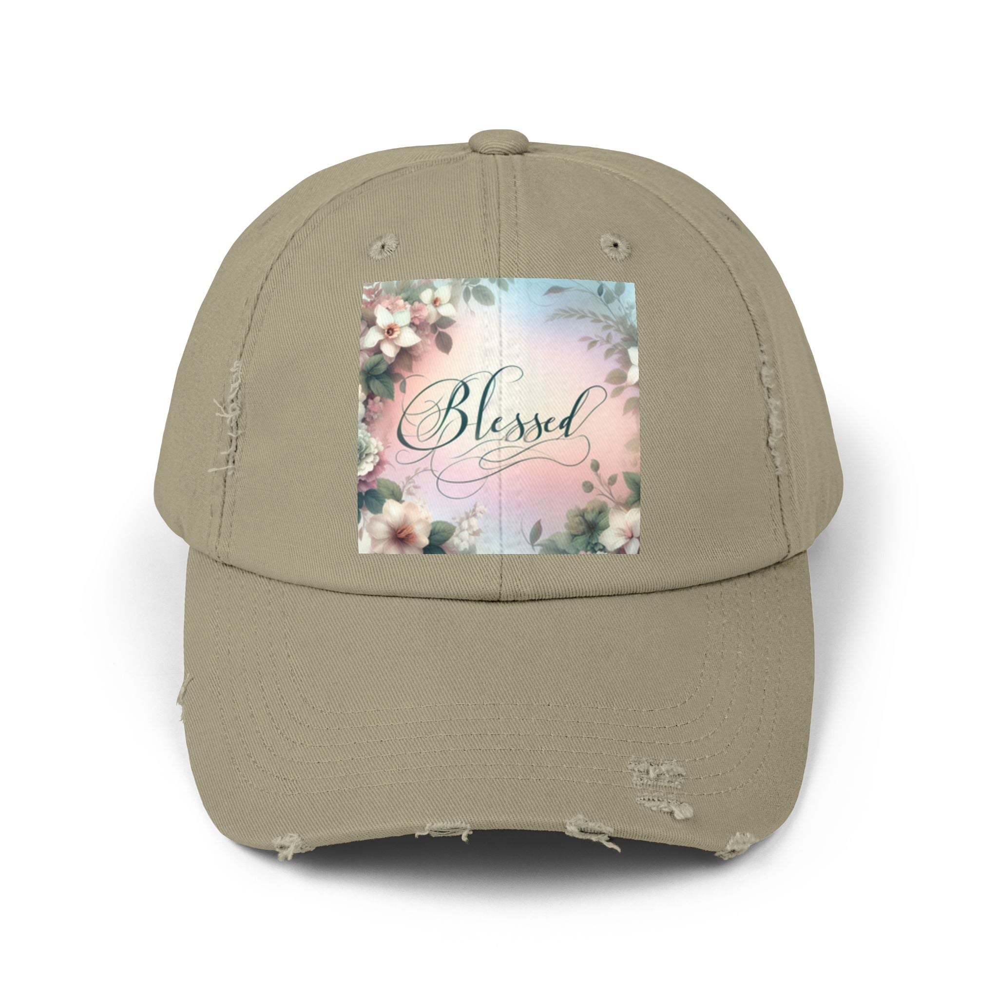 Blessed Distressed Cap, Floral Cap, Casual Wear