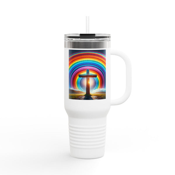 Rainbow Cross Travel Mug, Insulated Mug, Colorful Mug