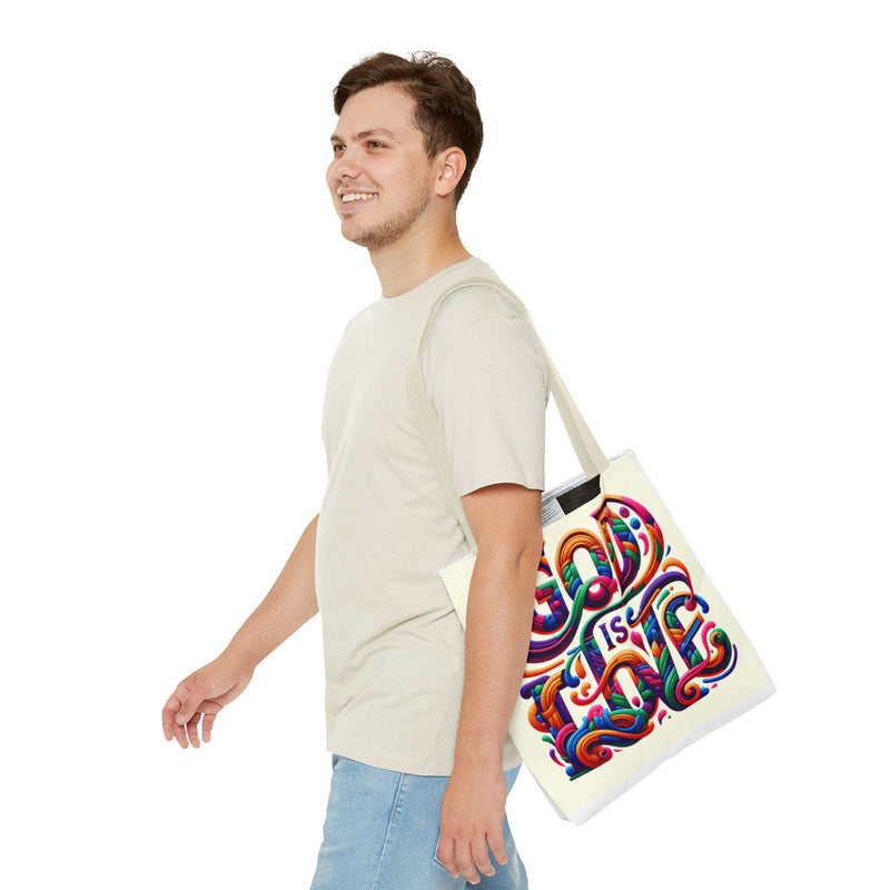 God is Love Colorful Tote Bag, Christian Tote, Faith Tote