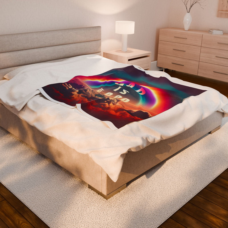 God is Good Rainbow Blanket, Velveteen Plush, Colorful Throw