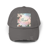 Blessed Distressed Cap, Floral Cap, Casual Wear
