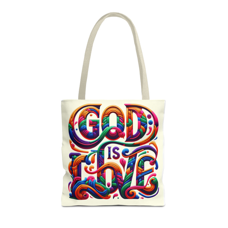 God is Love Colorful Tote Bag, Christian Tote, Faith Tote