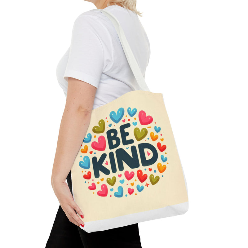 "Be Kind" Tote Bag - Colorful Heart Design, Motivational Accessory