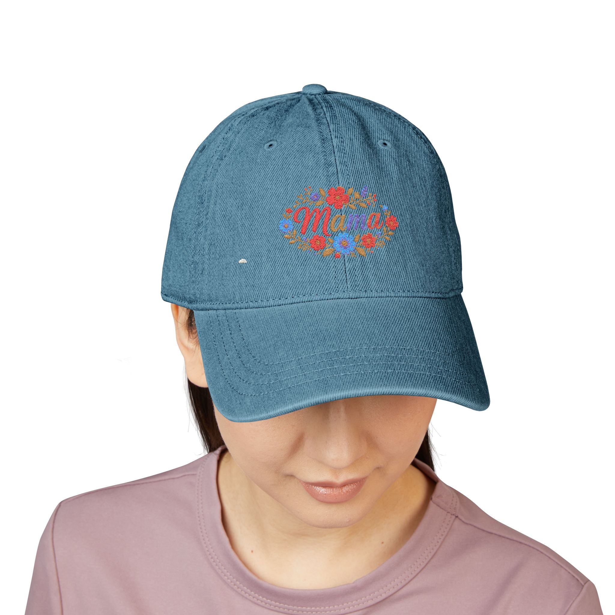 Mama Floral Embroidered Denim Hat — Cute Mom Baseball Cap, Mother’s Day Gift