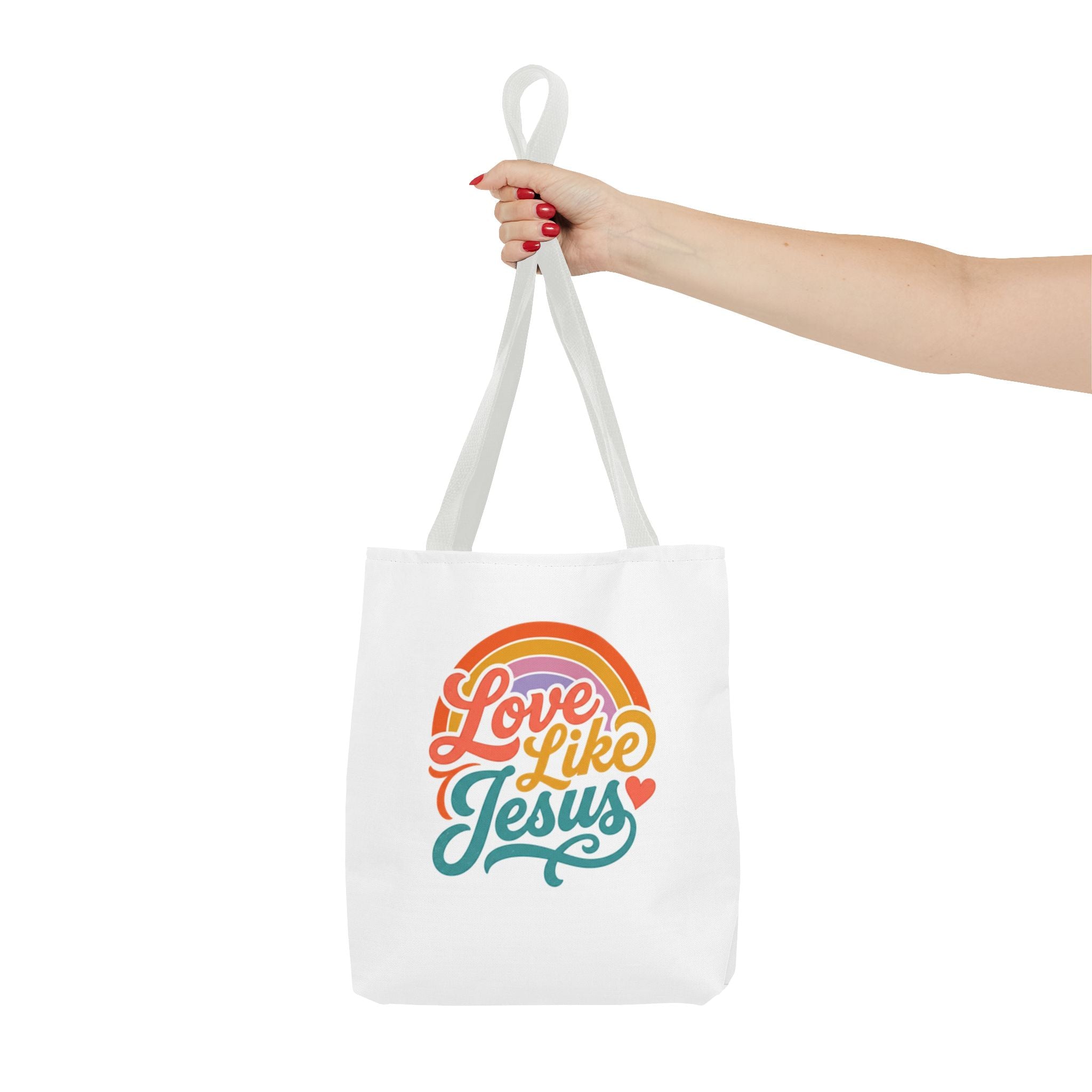 Love Like Jesus Tote Bag — Retro Rainbow Christian Canvas Tote