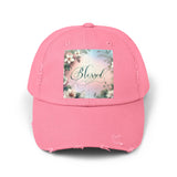 Blessed Distressed Cap, Floral Cap, Casual Wear