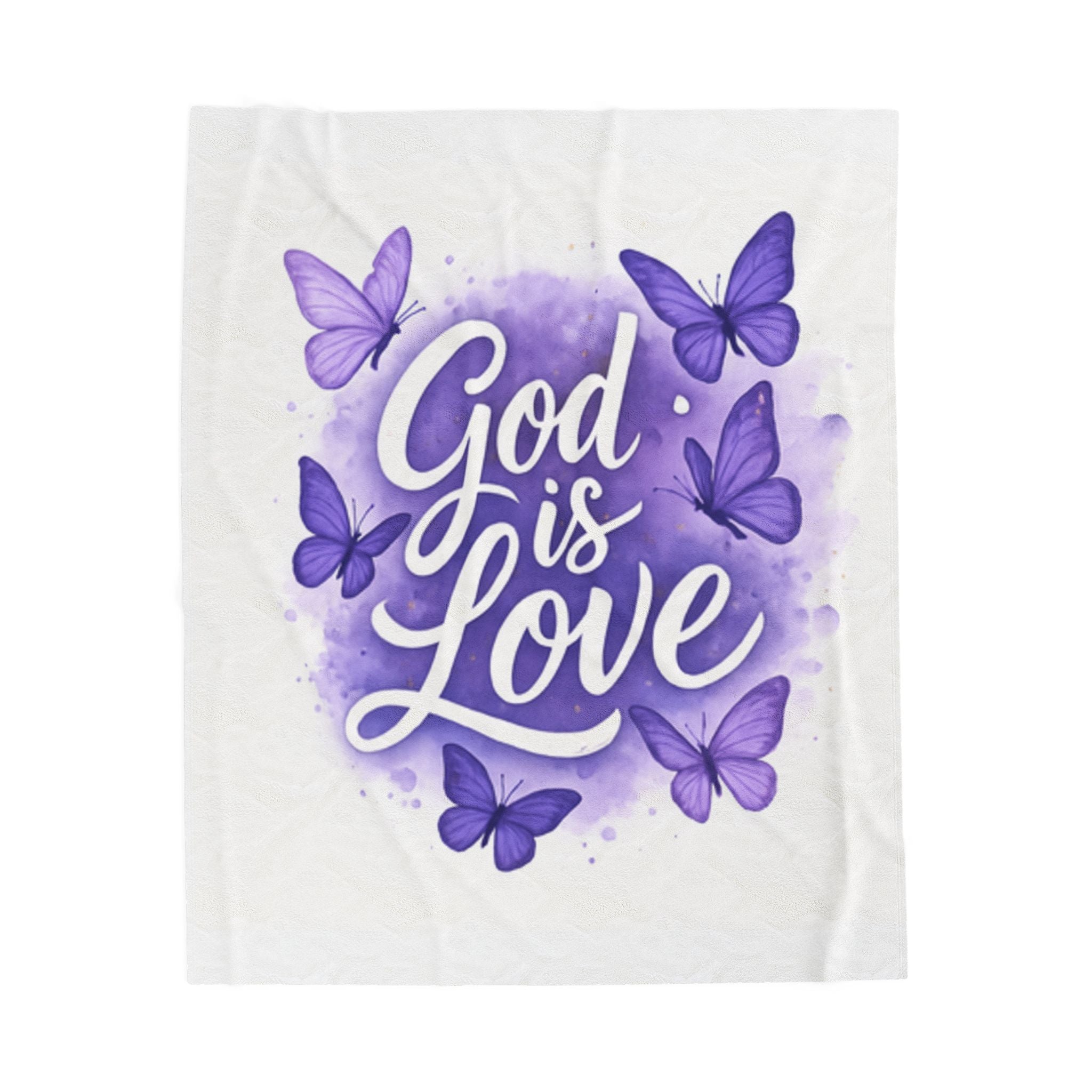 God is Love Velveteen Plush Blanket,  Butterfly Design, Purple Blanket