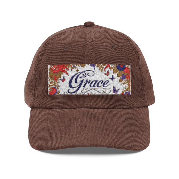 Grace Embroidered Corduroy Cap, Vintage Hat, Fashion Accessory