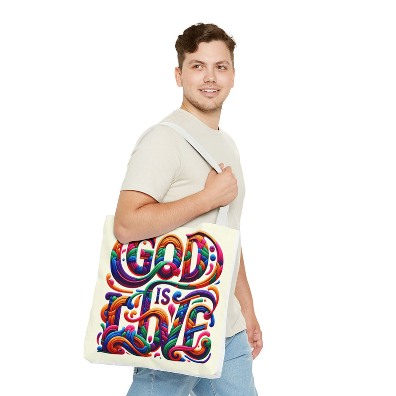 God is Love Colorful Tote Bag, Christian Tote, Faith Tote