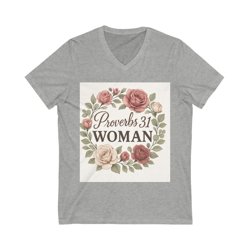 Proverbs 31 Woman V-Neck Tee, Floral Tee, Scripture Shirt