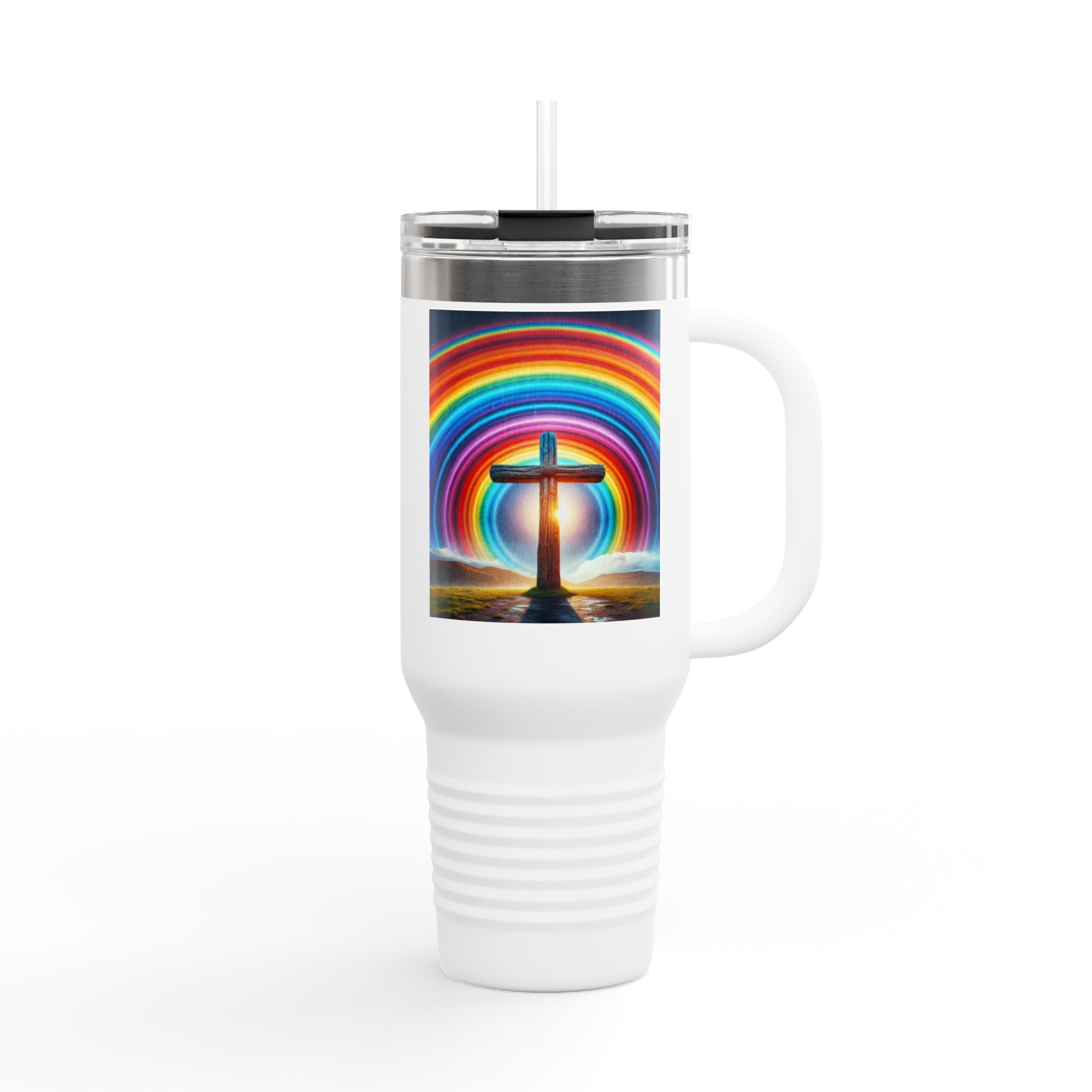 Rainbow Cross Travel Mug, Insulated Mug, Colorful Mug