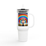 Rainbow Cross Travel Mug, Insulated Mug, Colorful Mug Printify