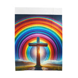 Rainbow Cross Velveteen Blanket, Colorful Throw, Faith Blanket