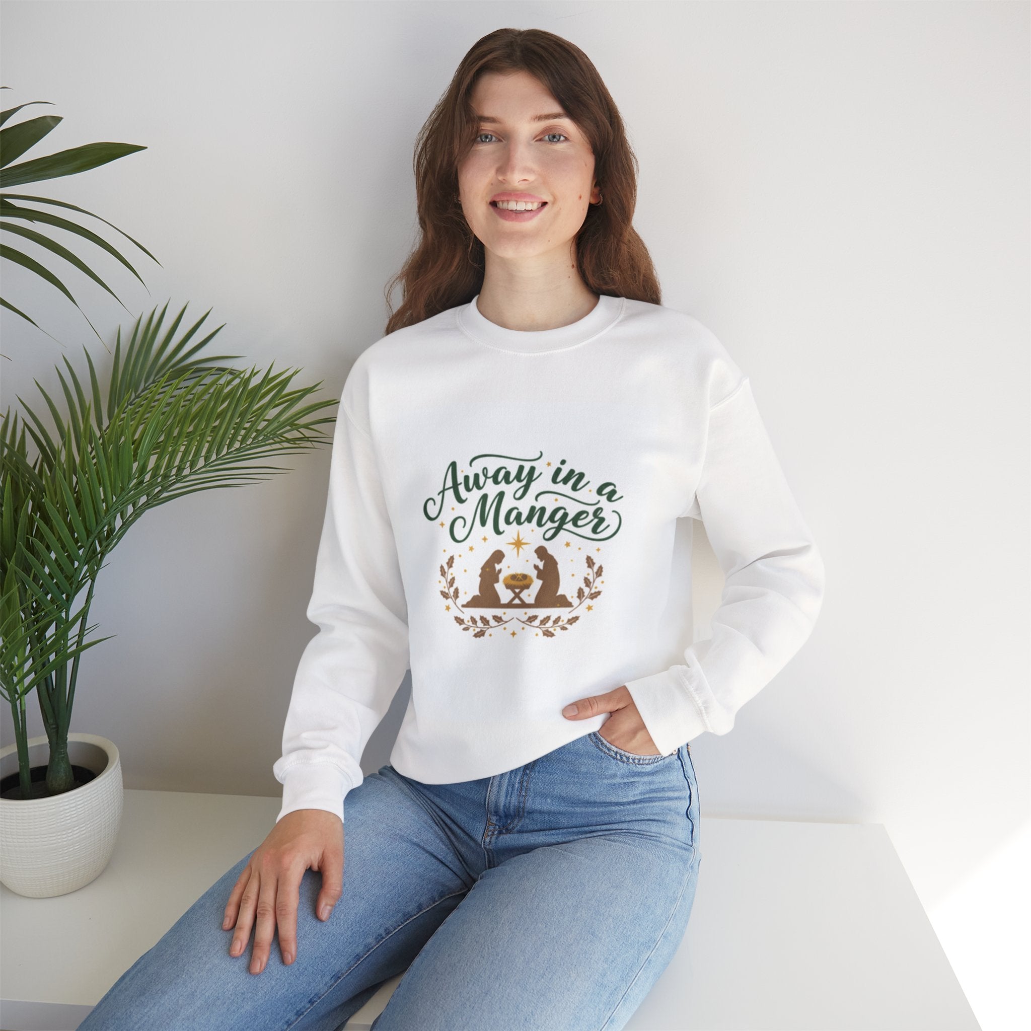 Christmas Sweatshirt — "Away in a Manger" Nativity Crewneck