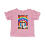 Rainbow Cross Infant Tee, Christian baby shirt Printify