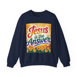 Jesus is the Answer Sunflower Crewneck Sweatshirt, Cozy Sweatshirt, Christian Apparel Printify