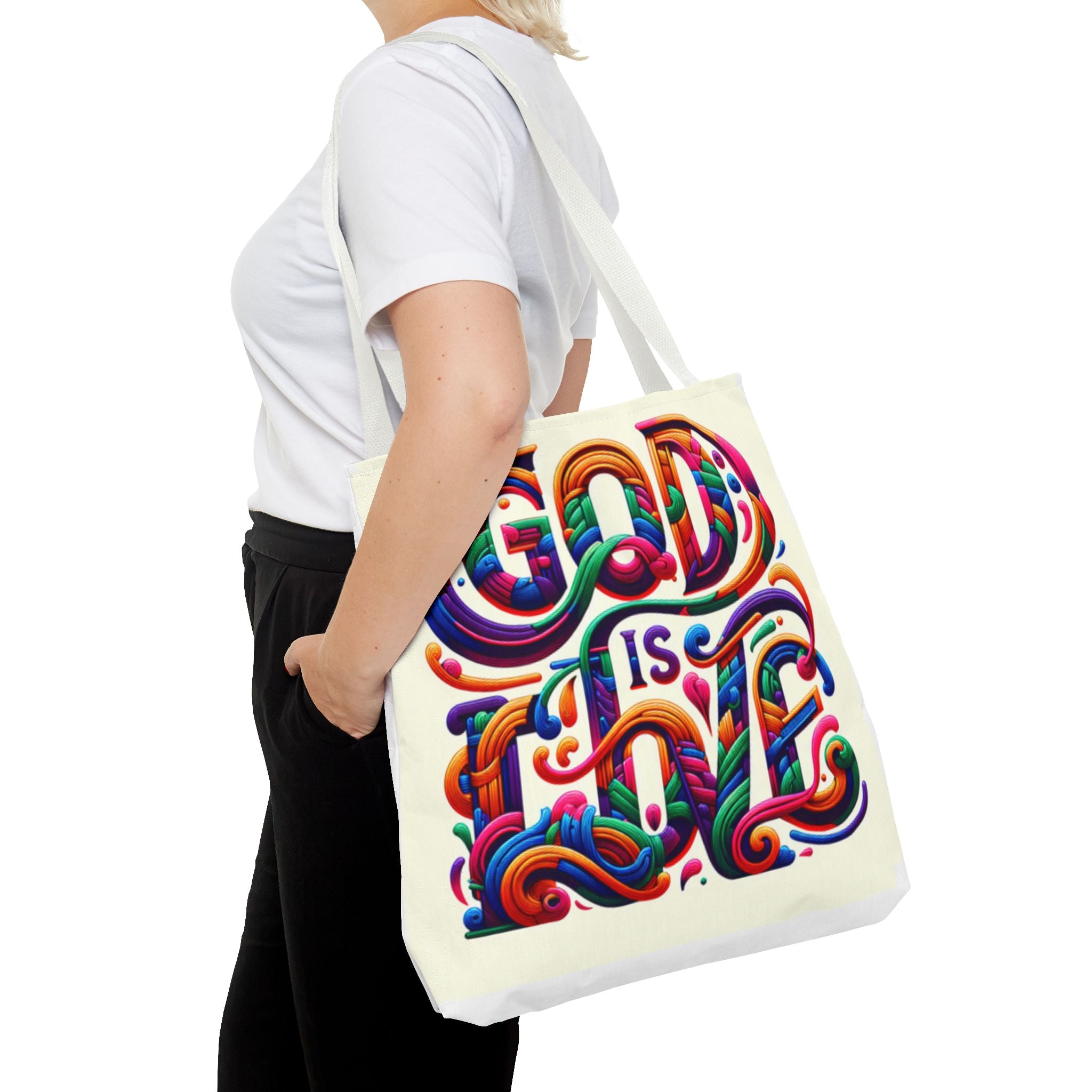 God is Love Colorful Tote Bag, Christian Tote, Faith Tote