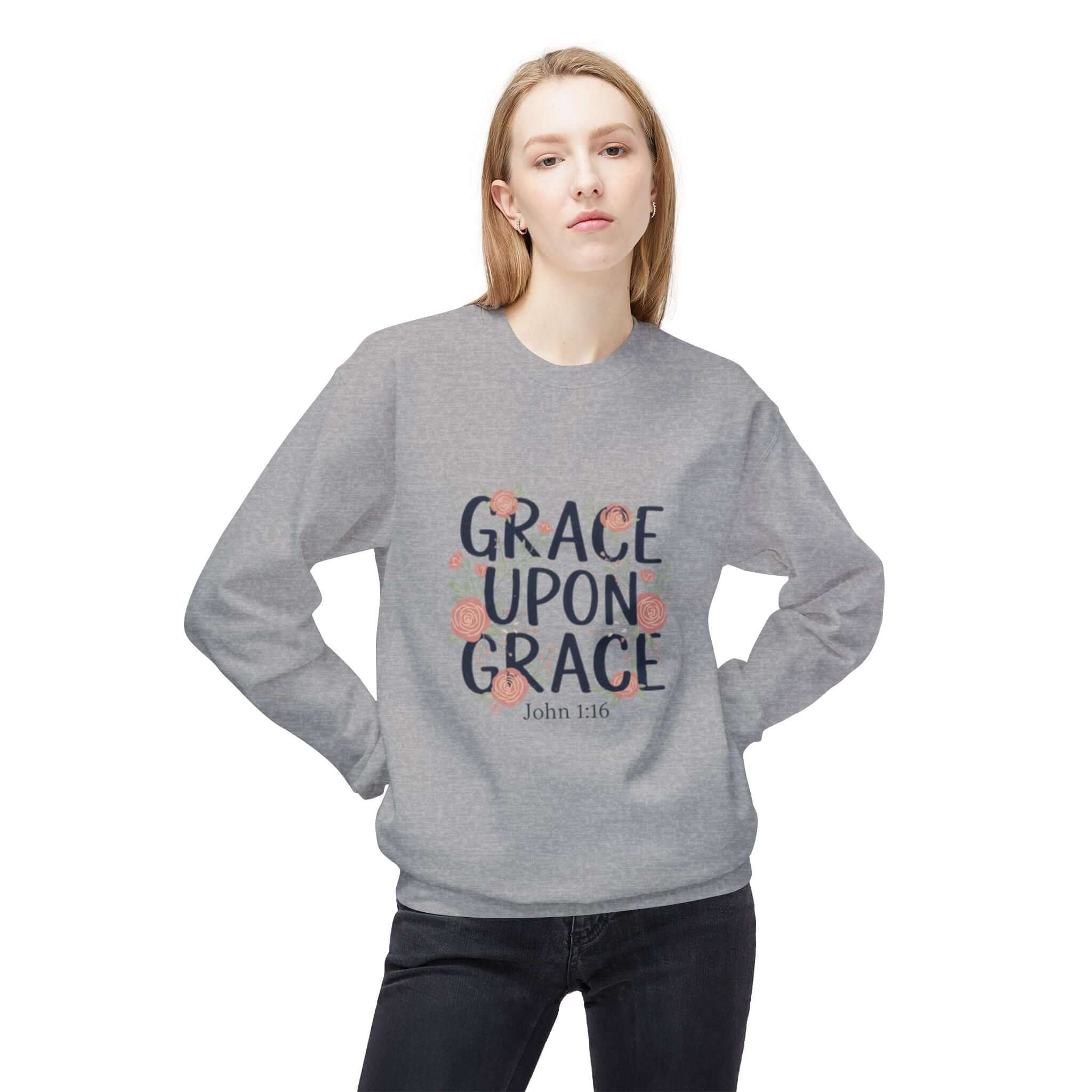 Grace Upon Grace Floral Sweatshirt — Women's Inspirational Floral Crewneck