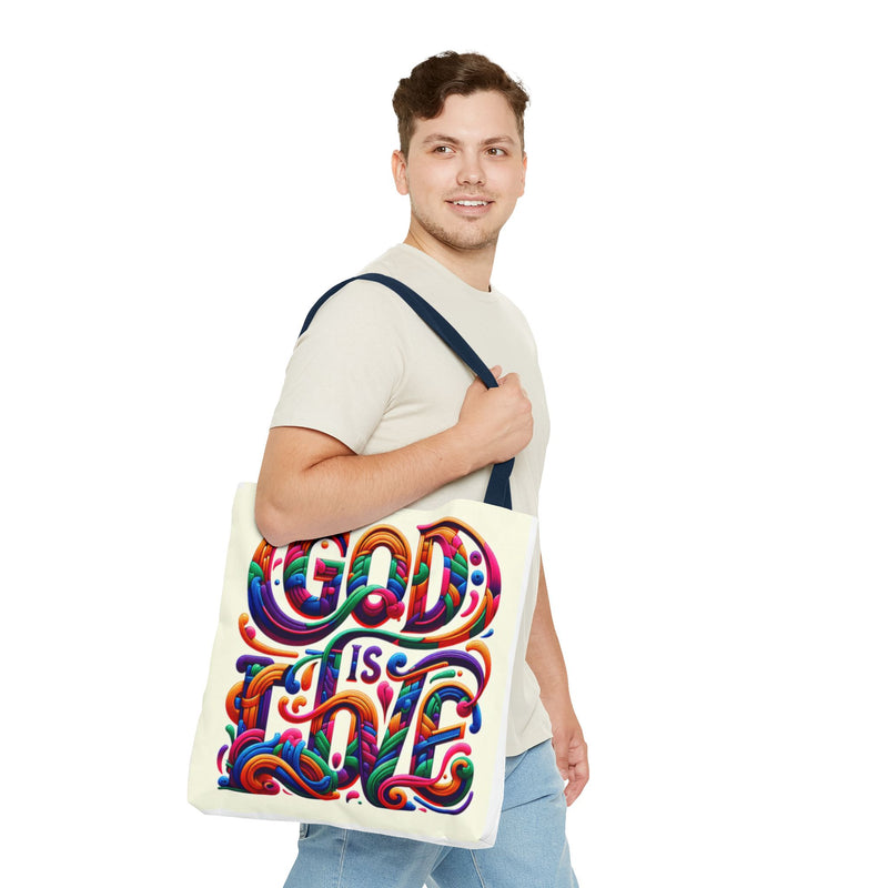 God is Love Colorful Tote Bag, Christian Tote, Faith Tote