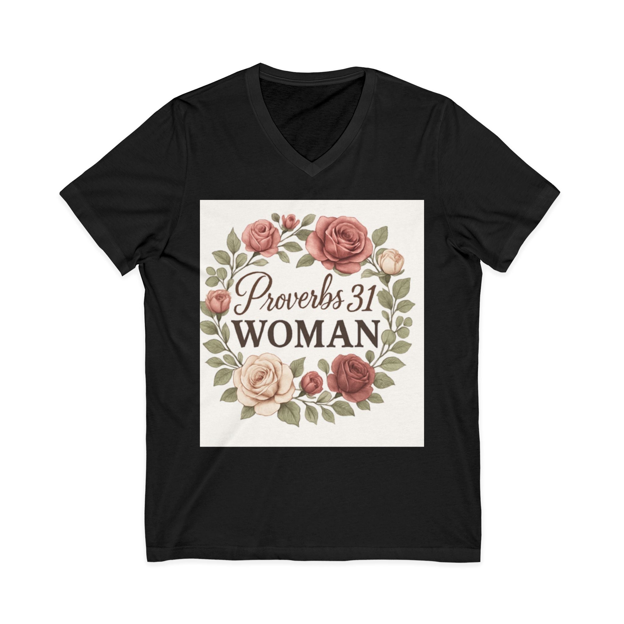 Proverbs 31 Woman V-Neck Tee, Floral Tee, Scripture Shirt