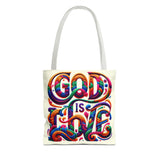 God is Love Colorful Tote Bag, Christian Tote, Faith Tote Printify